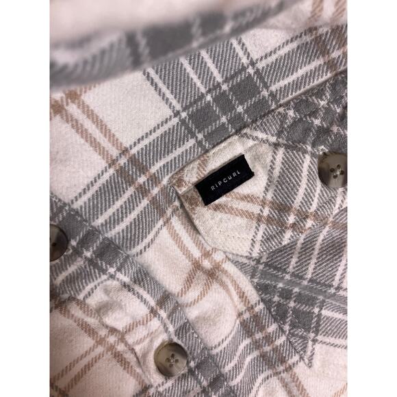 Rip Curl Sherpa Lined Hooded Flannel Jacket Mens Medium Gray White Plaid Winter - Picture 3 of 6